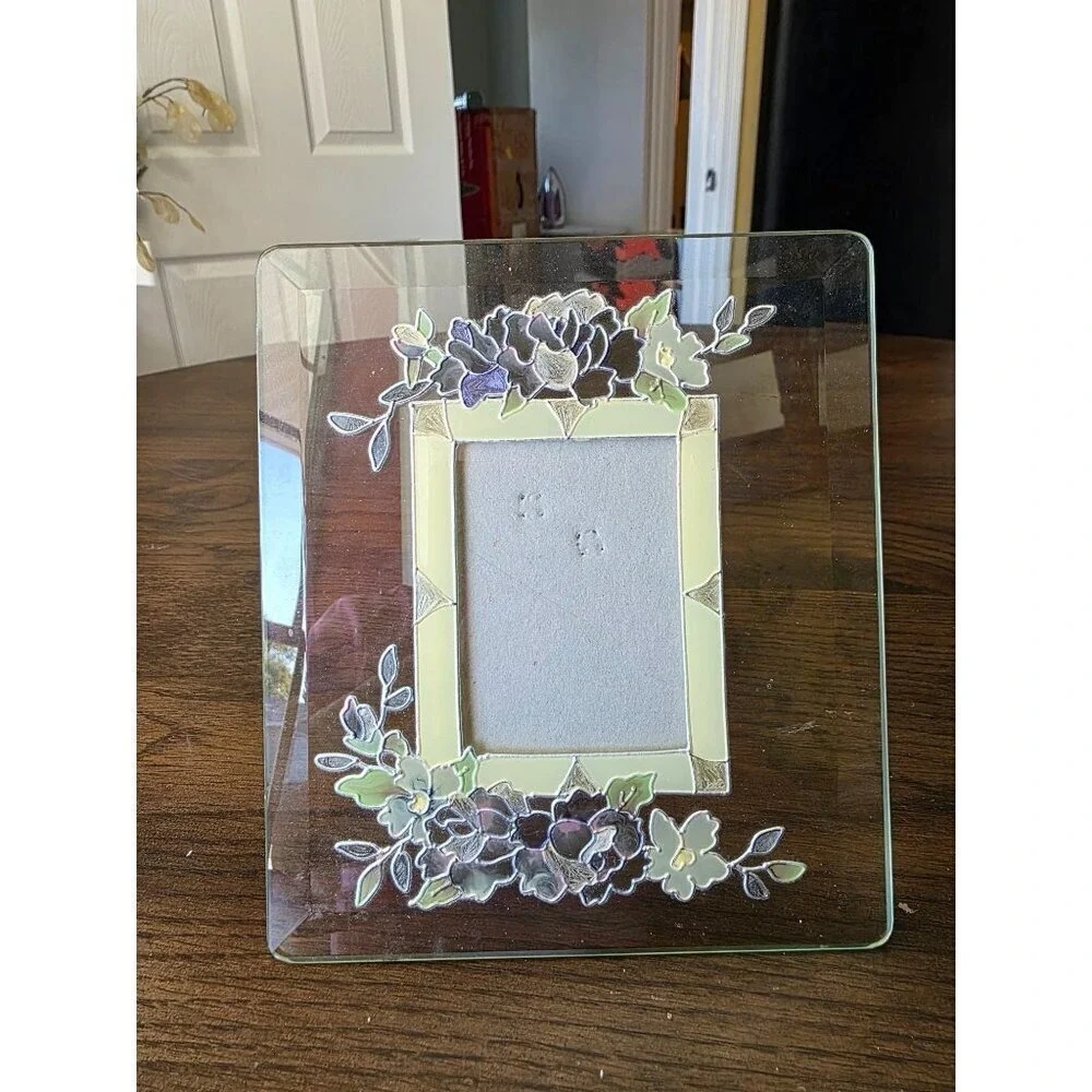 Hand-Painted Floral Glass Photo Frame‎ 3.5